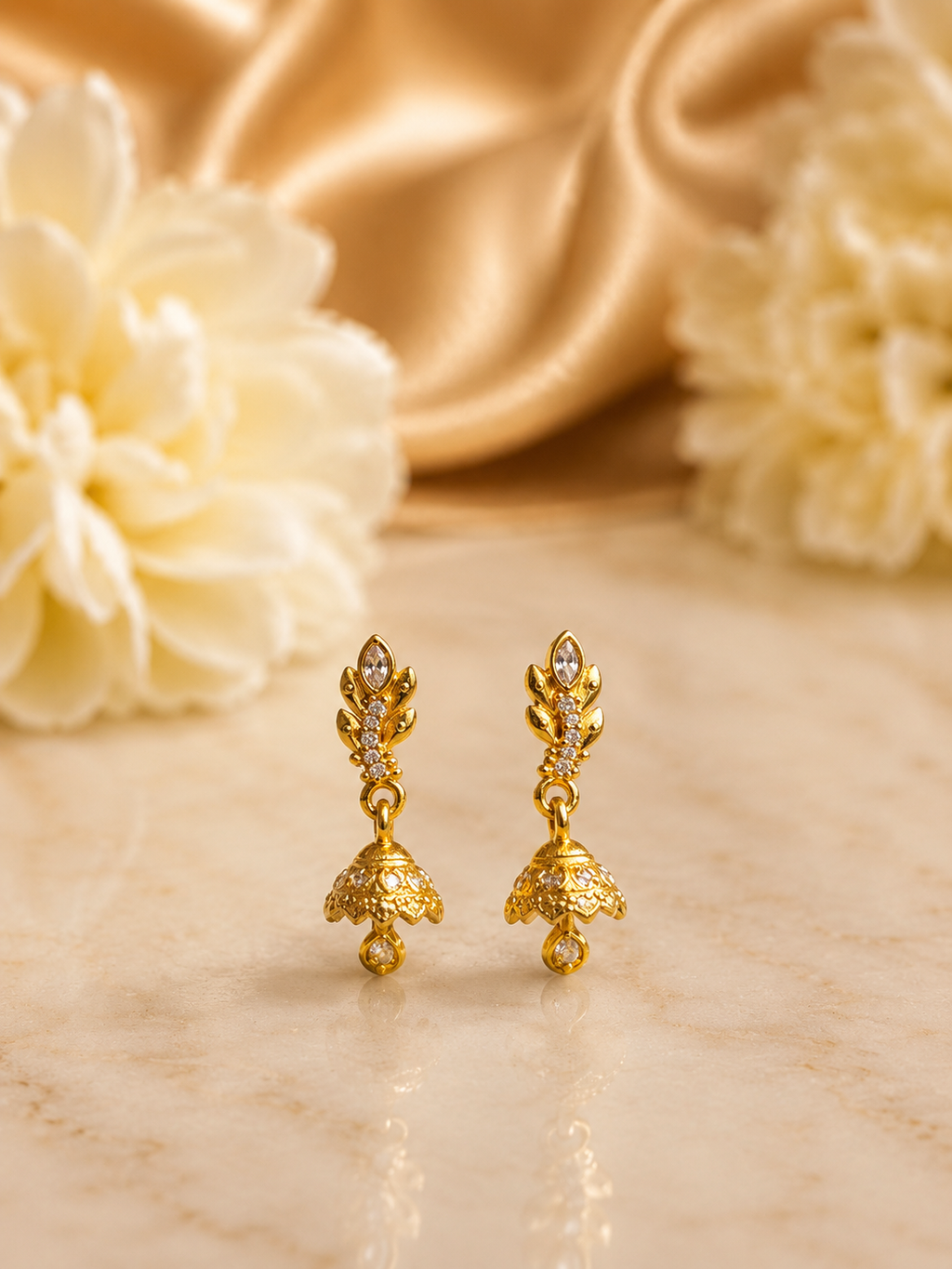 Crystal Leaf Gold-Tone Mini Jhumka Earrings