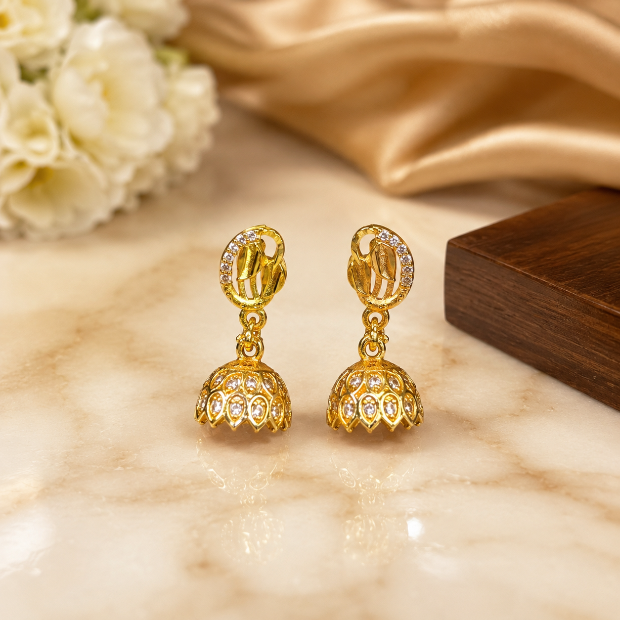 Crystal Leaf Halo Gold-Tone Jhumka Earrings