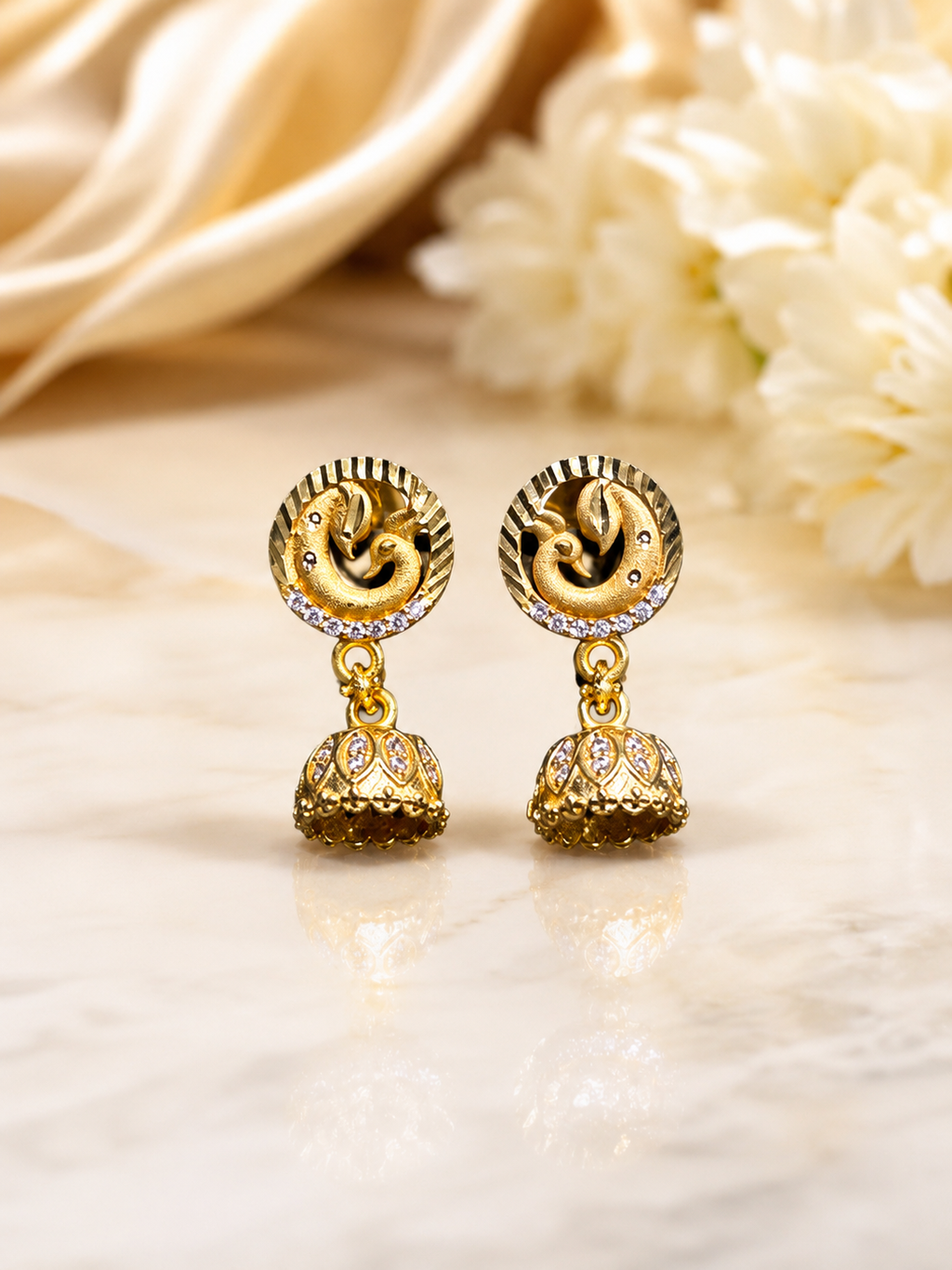 Royal Peacock Gold-Tone Crystal Jhumka Earrings