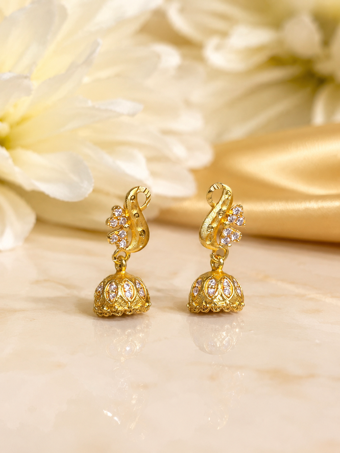 Gold-Plated American Diamond Peacock Jhumka Earrings for Women