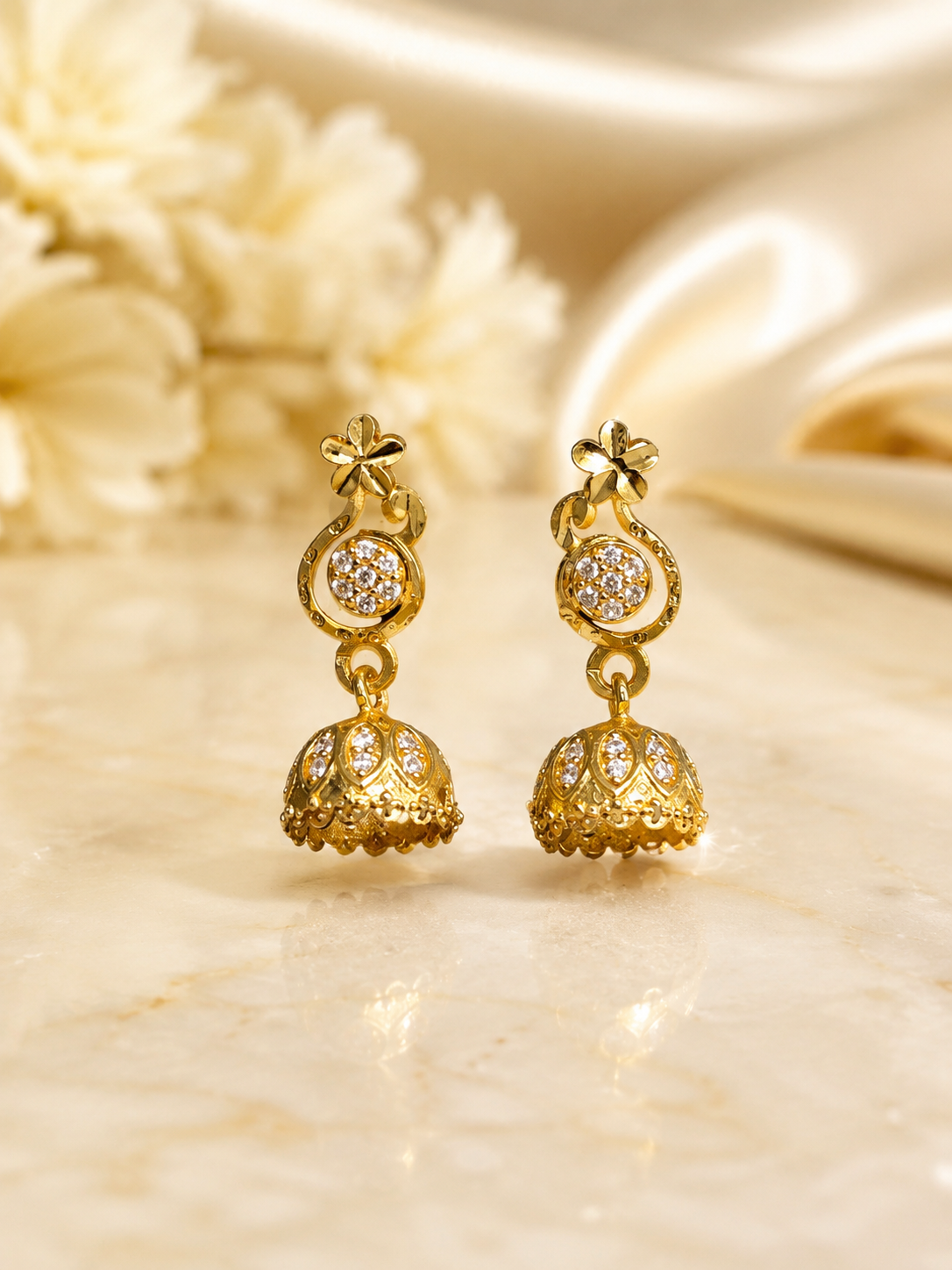 Golden Floral Sparkle Jhumka Drop Earrings
