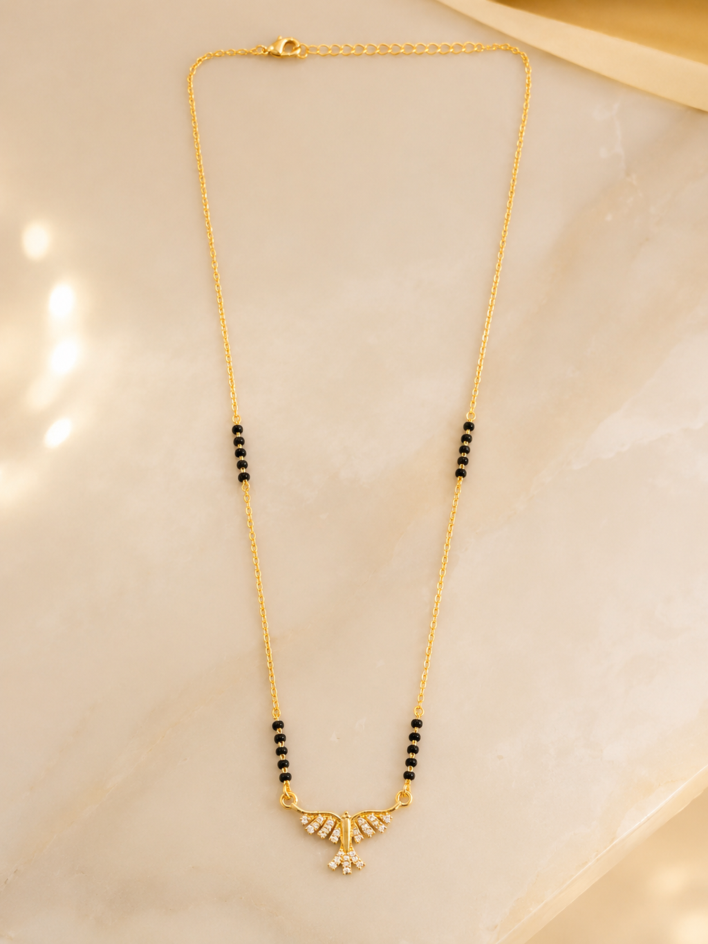Elegant Gold-Plated CZ Bird Pendant Mangalsutra for Women | Minimal Black Bead Chain | Traditional & Daily Wear Necklace