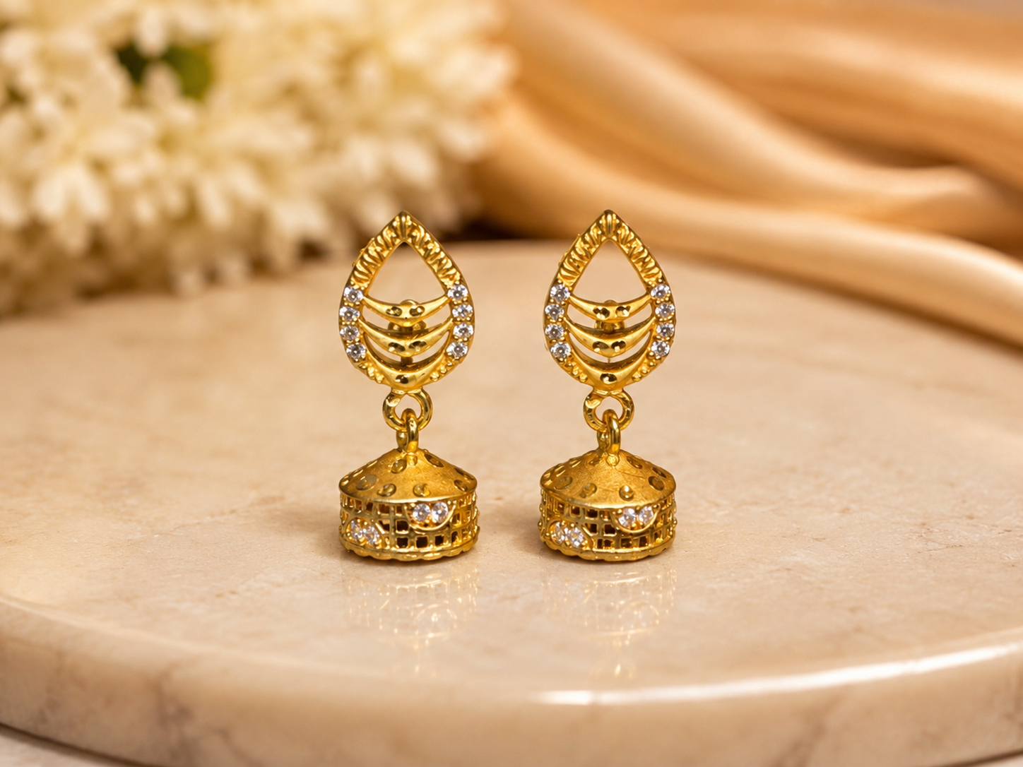 Gold-Plated Teardrop CZ Stone Jhumka Earrings for Women