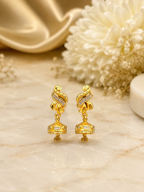 Elegant Gold-Plated Designer Jhumka Earrings with Sparkling Stone Work for Women