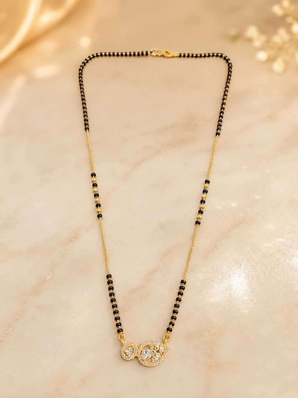 Elegant Gold-Plated CZ Infinity Mangalsutra for Women | Minimal Black Bead Chain Necklace | Traditional Daily Wear Jewellery