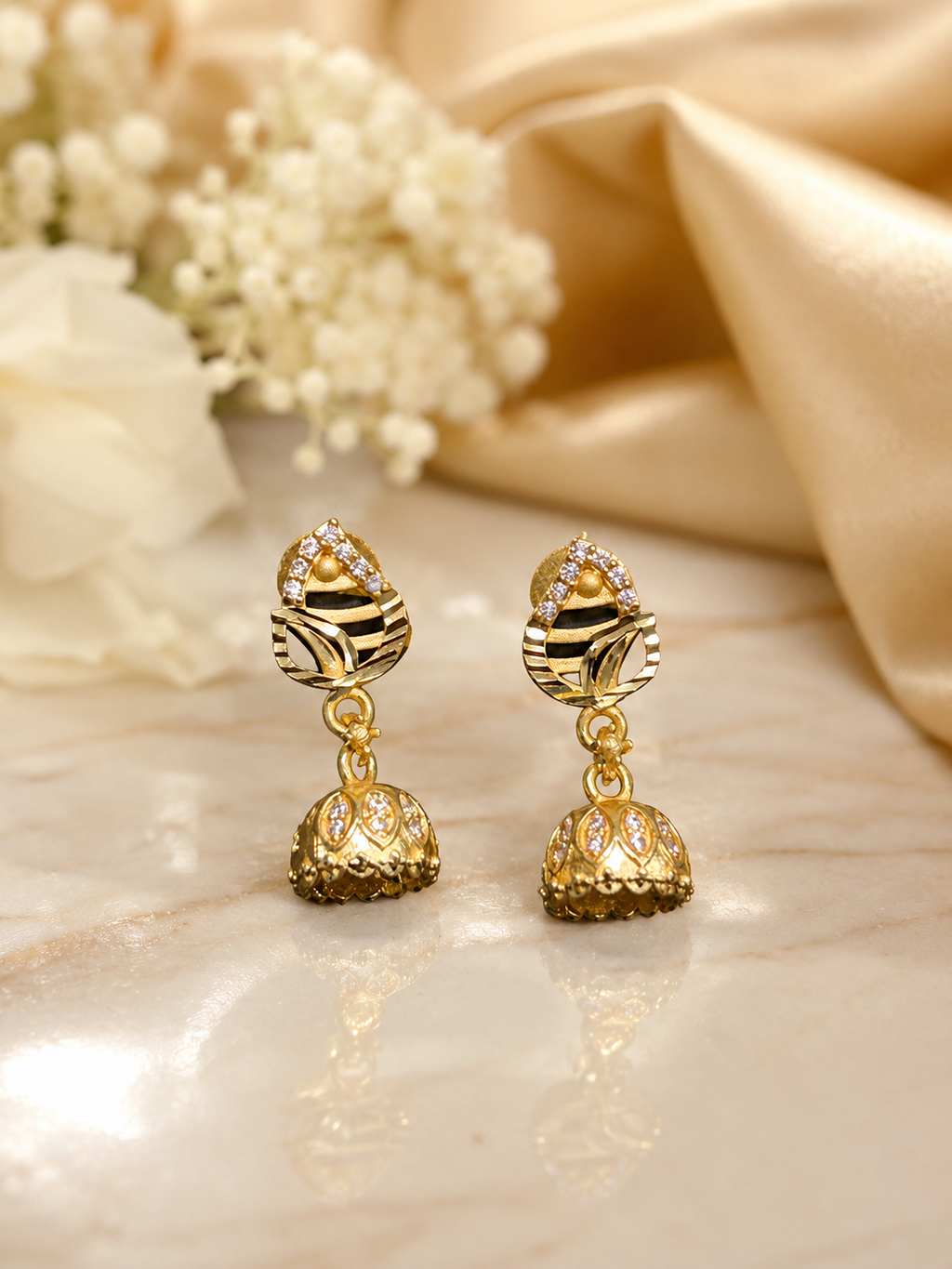 Royal Leaf Crystal Gold-Tone Jhumka Earrings