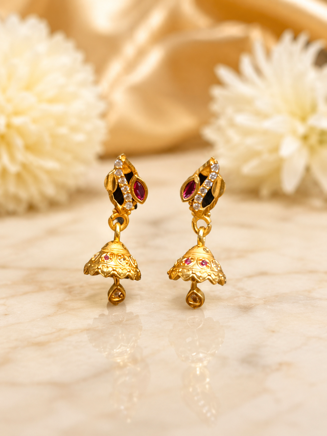 Ruby Leaf Gold-Tone Traditional Jhumka Earrings