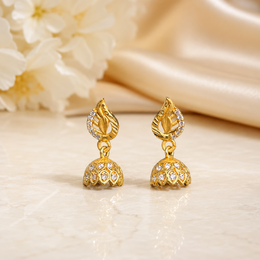 Elegant Swan Crystal Gold-Tone Jhumka Earrings