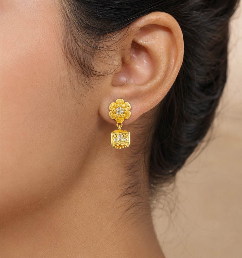 Gold-Tone Floral Stone Studded Square Jhumka Earrings for Women