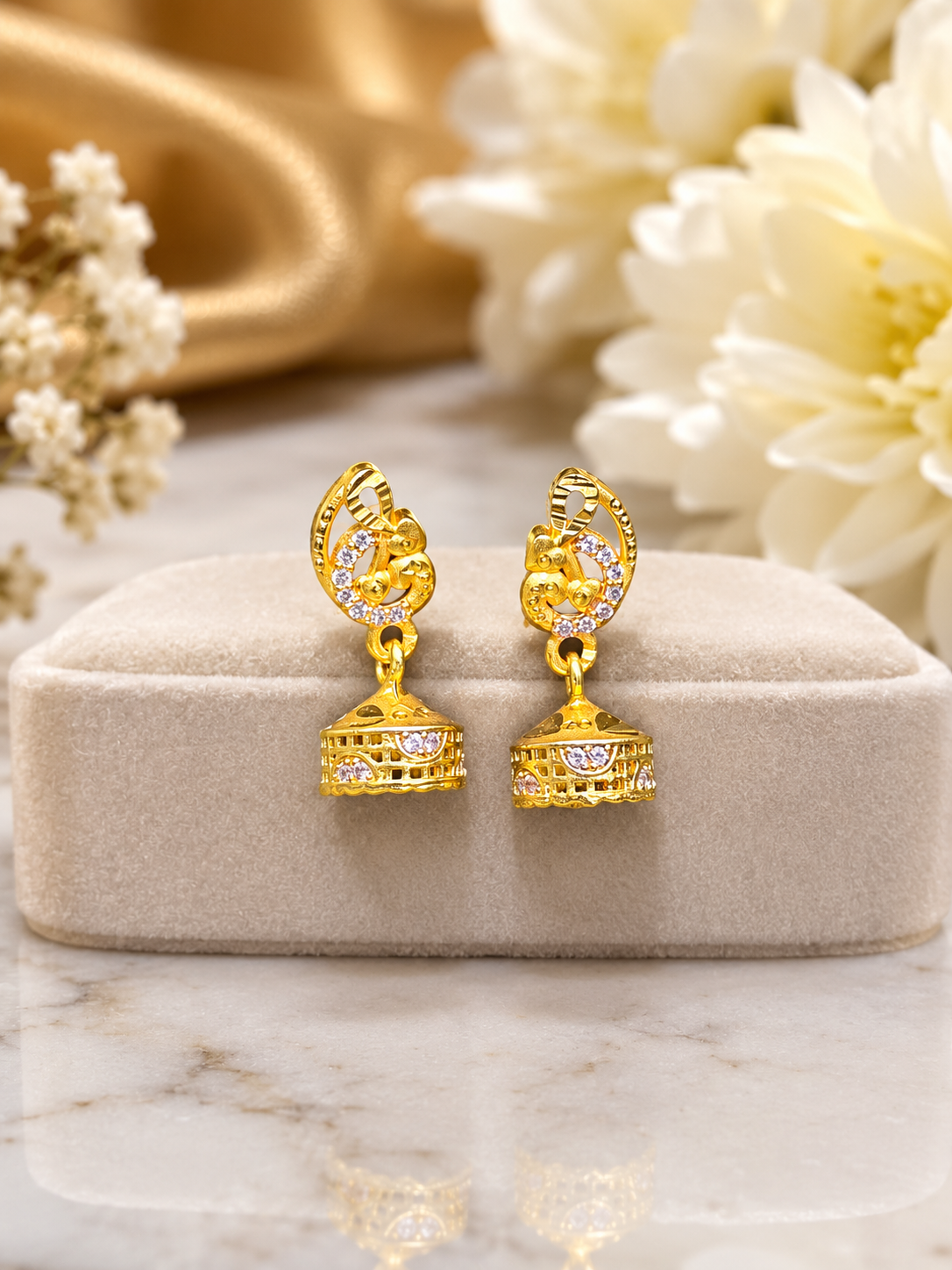 Royal Paisley Crystal Gold-Tone Bell Jhumka Earrings