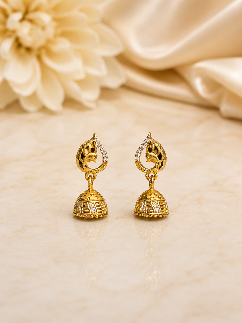 Gold-Plated Peacock AD Stone Jhumka Earrings for Women