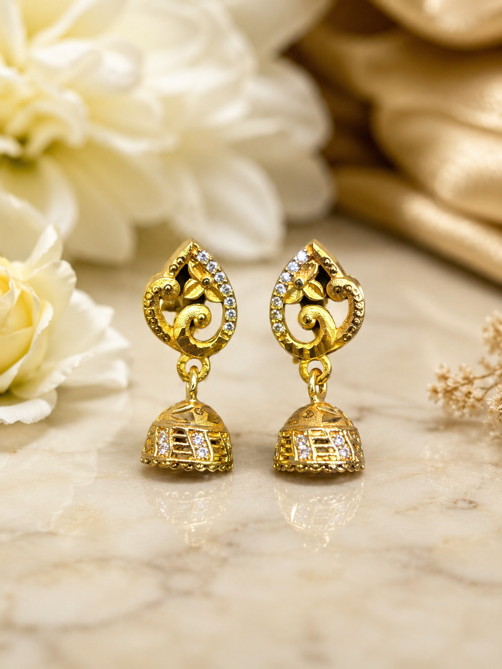 Peacock Floral Crystal Gold-Tone Jhumka Earrings
