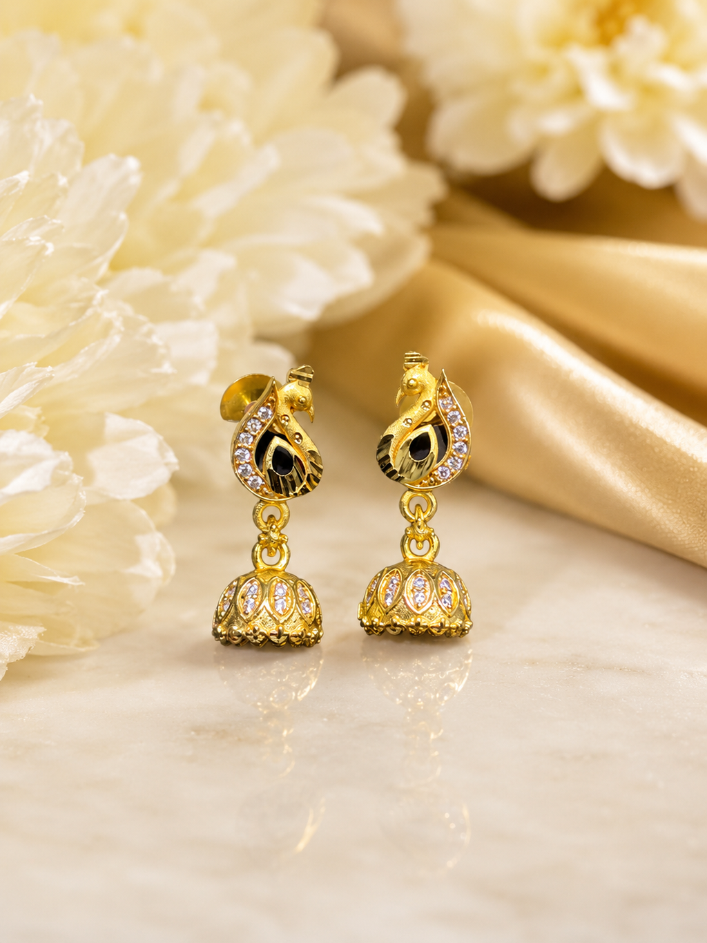 Royal Peacock Black Stone Gold-Tone Jhumka Earrings