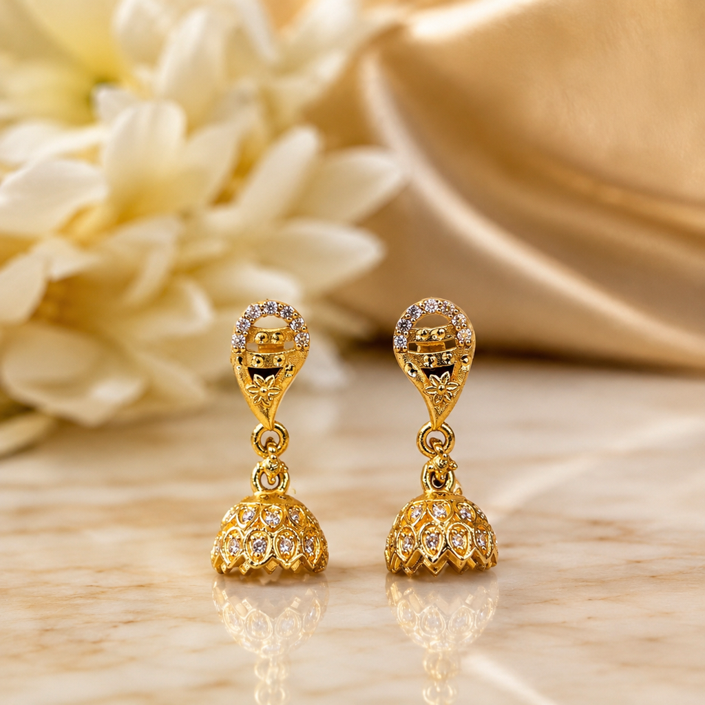 Floral Teardrop Crystal Gold-Tone Jhumka Earrings