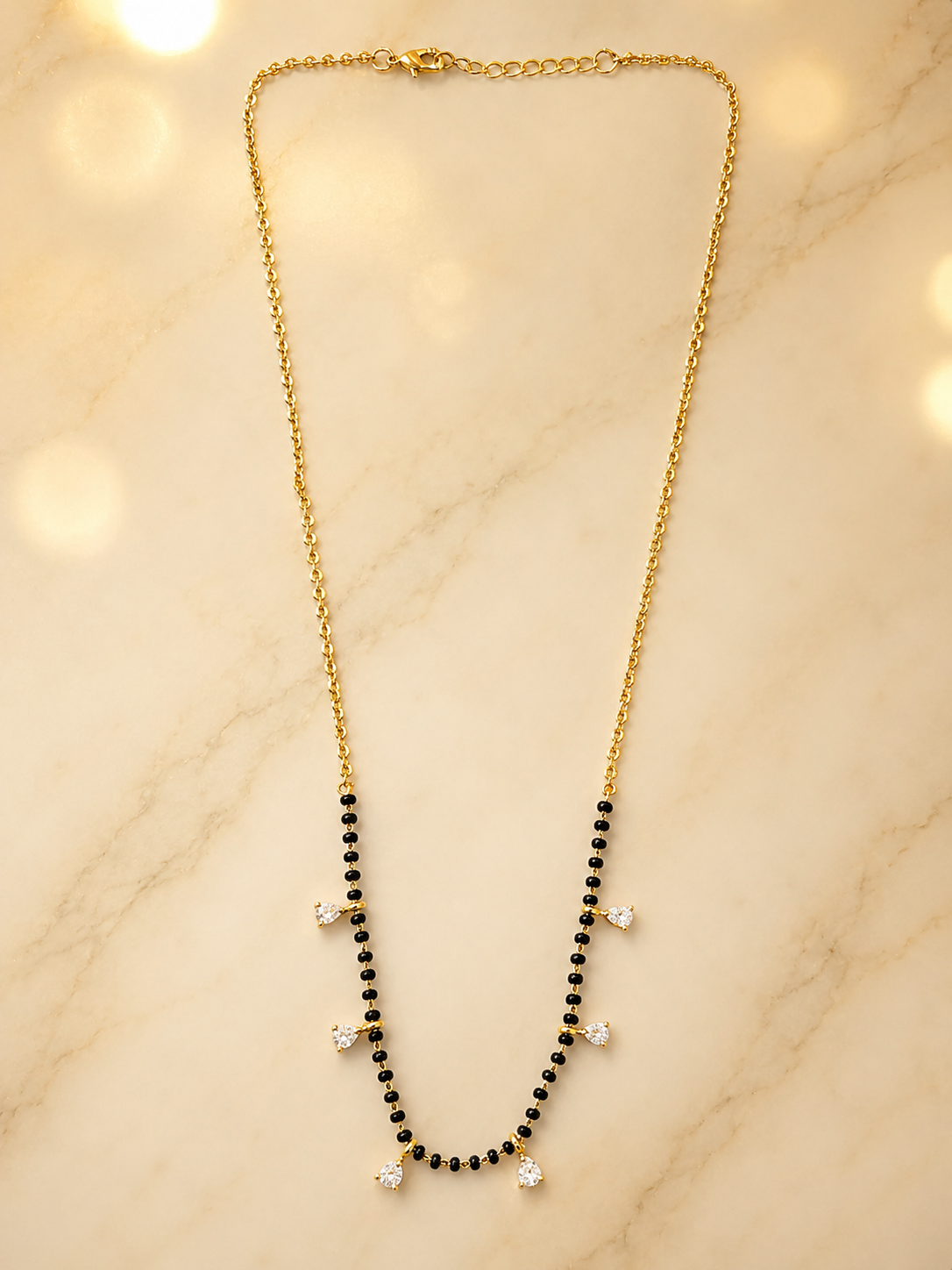 Elegant Gold-Plated CZ Charm Mangalsutra for Women | Minimal Black Bead Chain Necklace | Traditional Daily Wear Jewellery