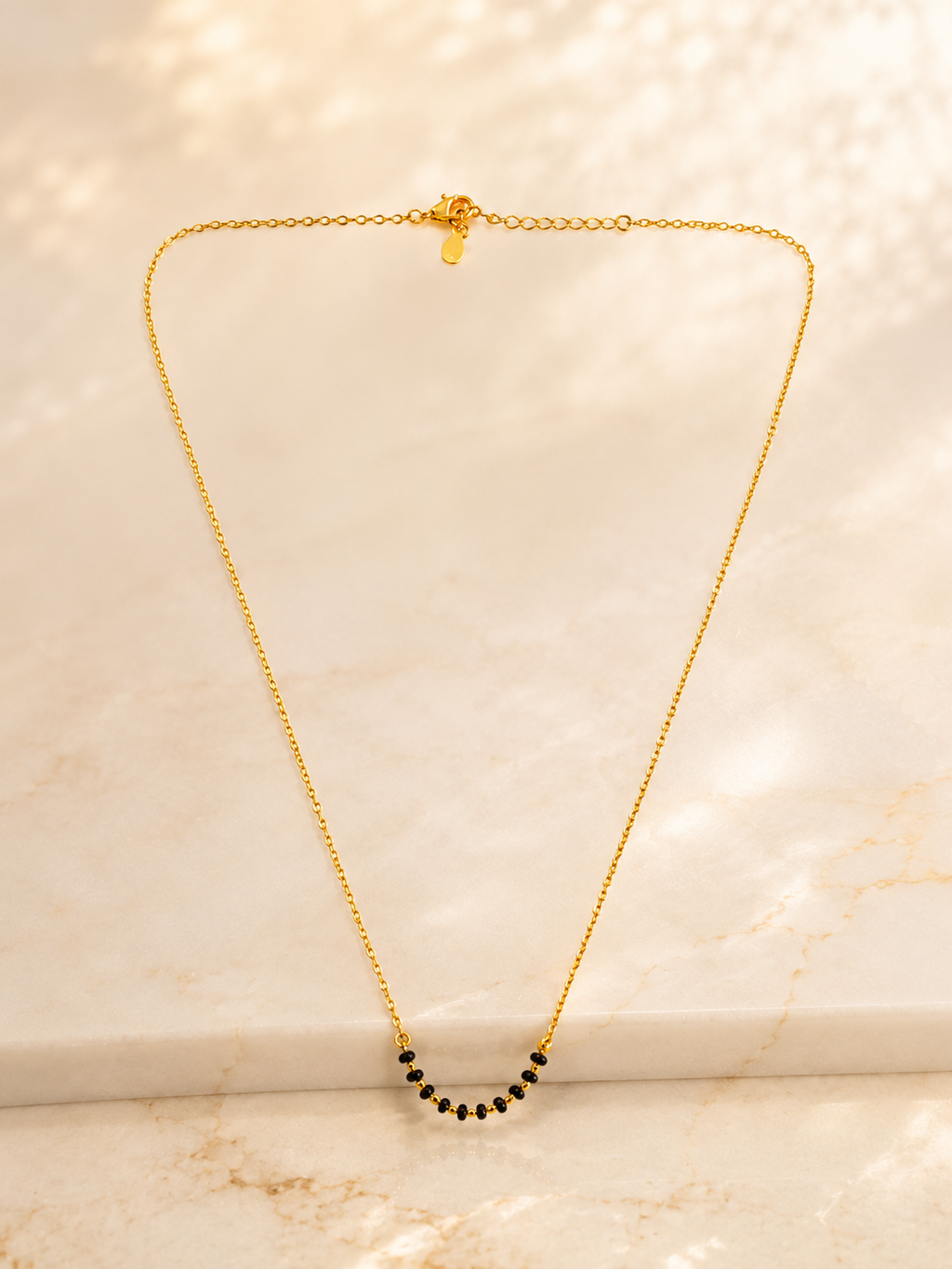 Minimal Gold-Tone Black Bead Mangalsutra Necklace for Women