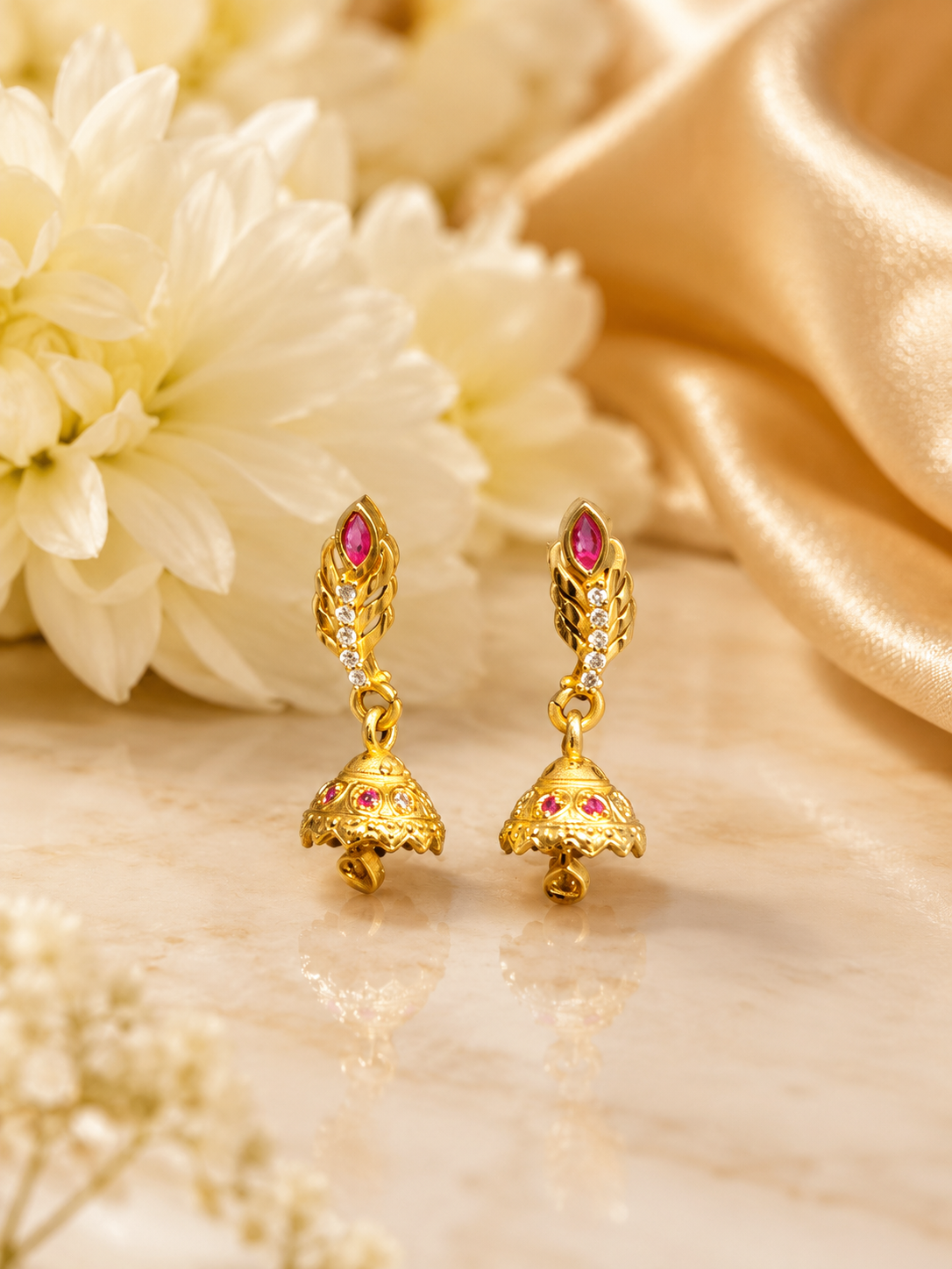 Ruby Leaf Gold-Tone Jhumka Earrings