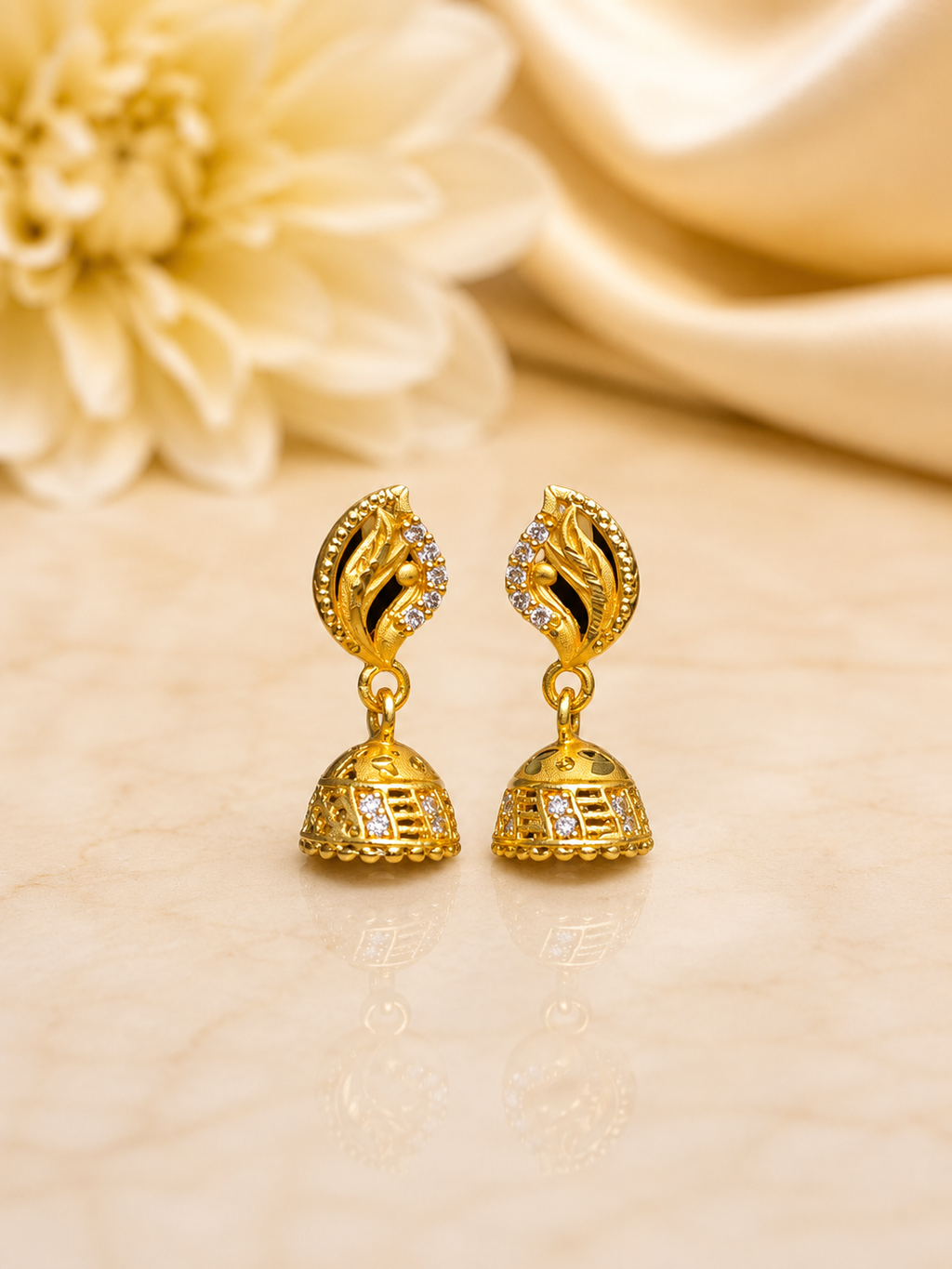 Elegant Leaf Crystal Gold-Tone Jhumka Earrings
