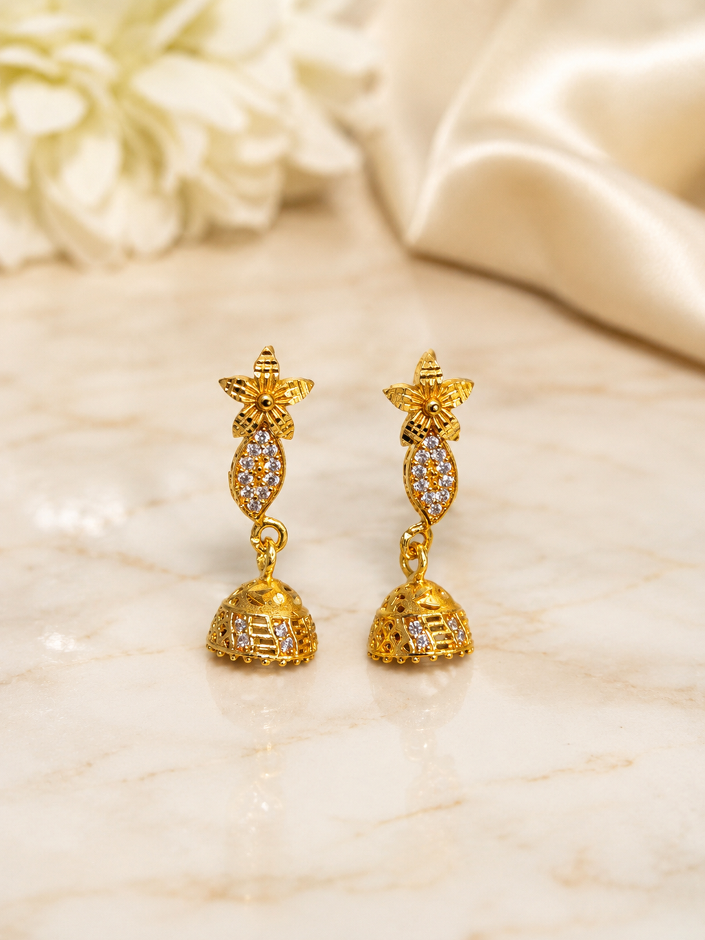 Floral Sparkle Gold-Plated Mini Jhumka Earrings