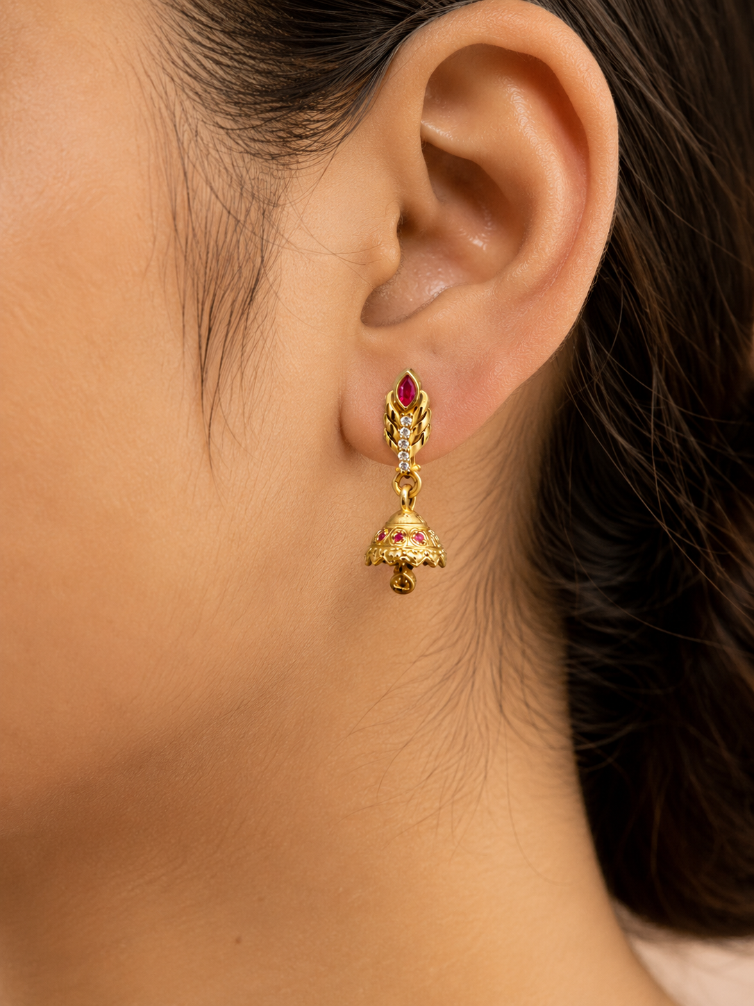 Ruby Leaf Gold-Tone Jhumka Earrings