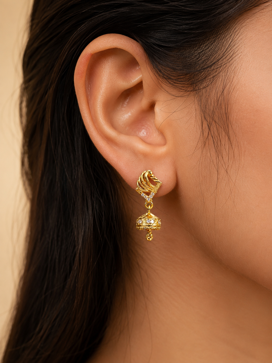 Golden Swan Sparkle Mini Jhumka Drop Earrings