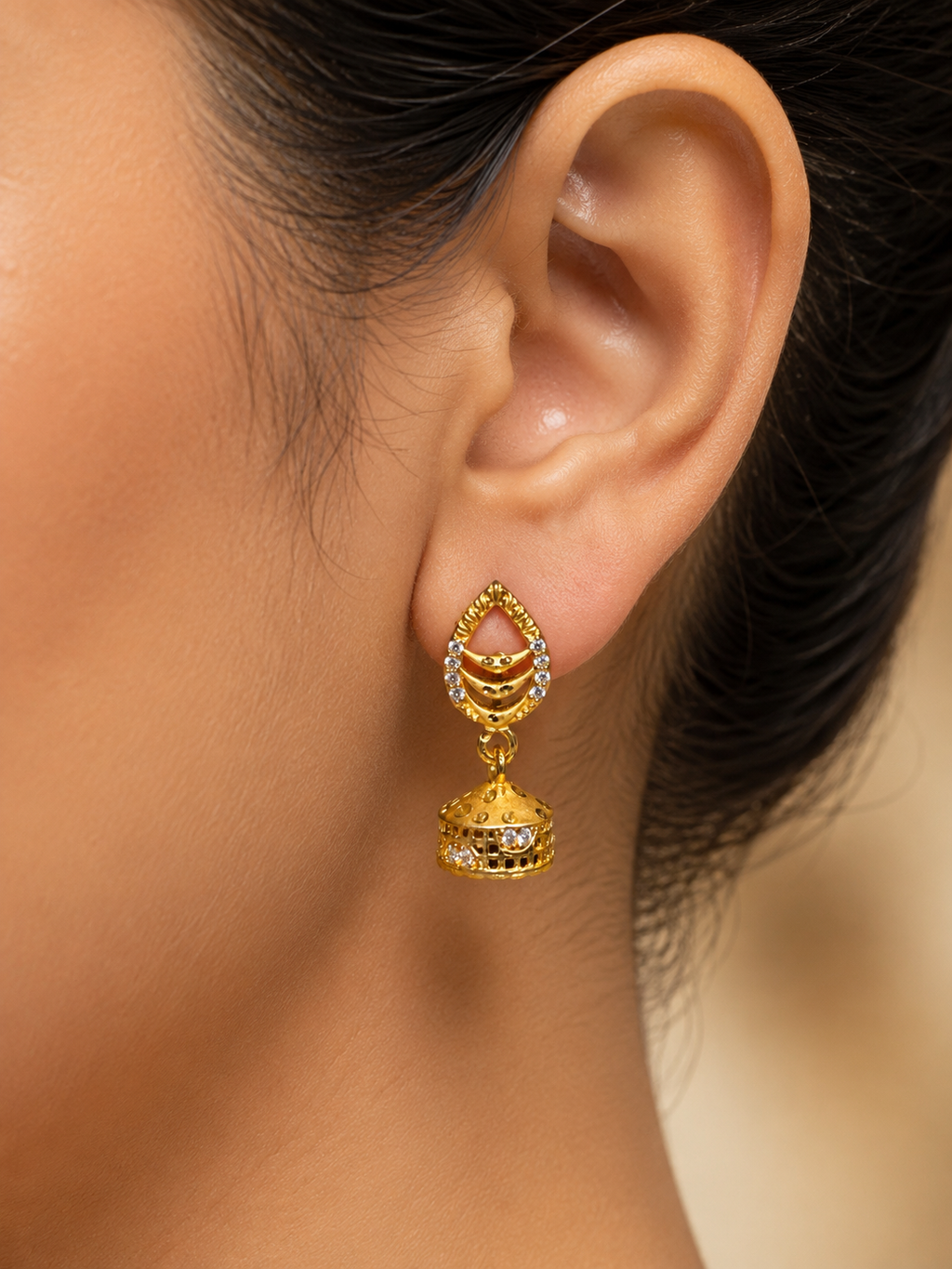 Gold-Plated Teardrop CZ Stone Jhumka Earrings for Women