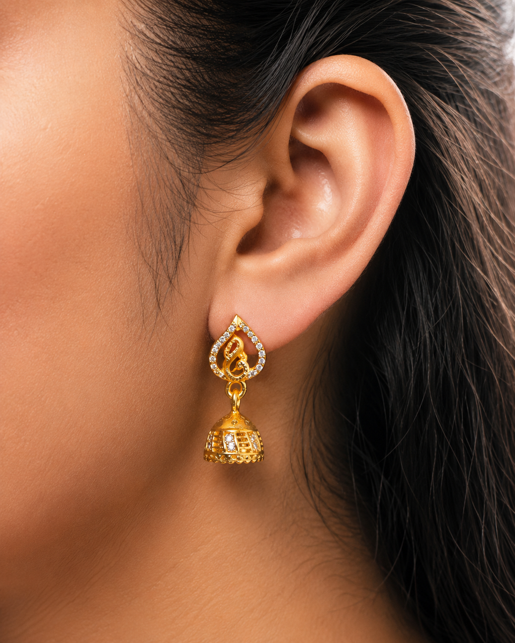 Royal Paisley Crystal Gold-Tone Jhumka Earrings