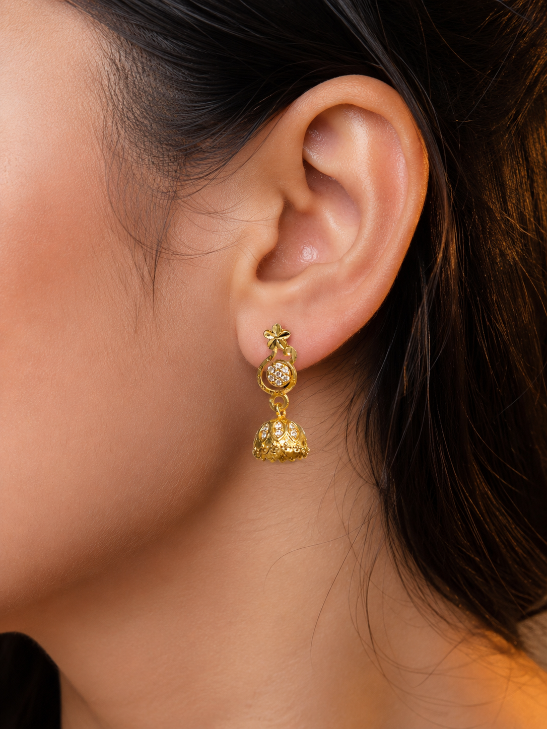Golden Floral Sparkle Jhumka Drop Earrings