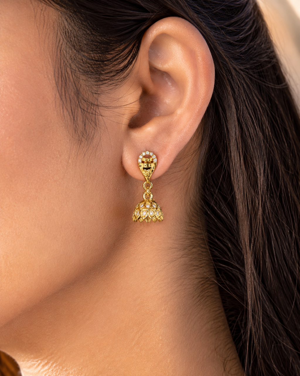 Floral Teardrop Crystal Gold-Tone Jhumka Earrings