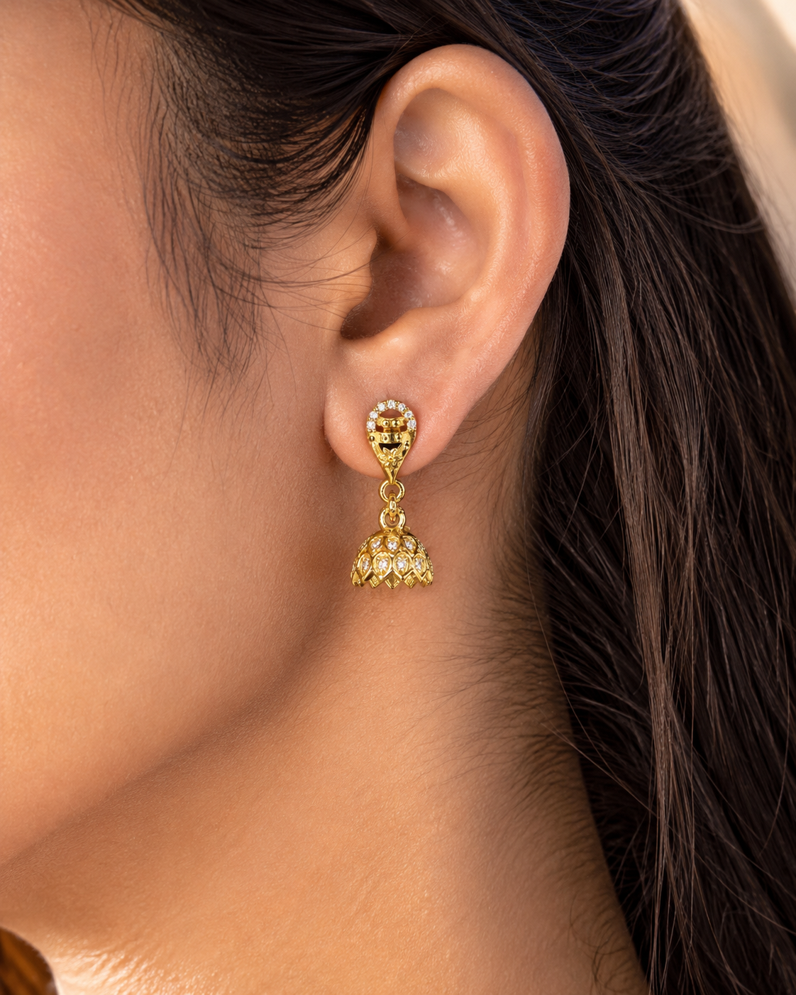 Floral Teardrop Crystal Gold-Tone Jhumka Earrings