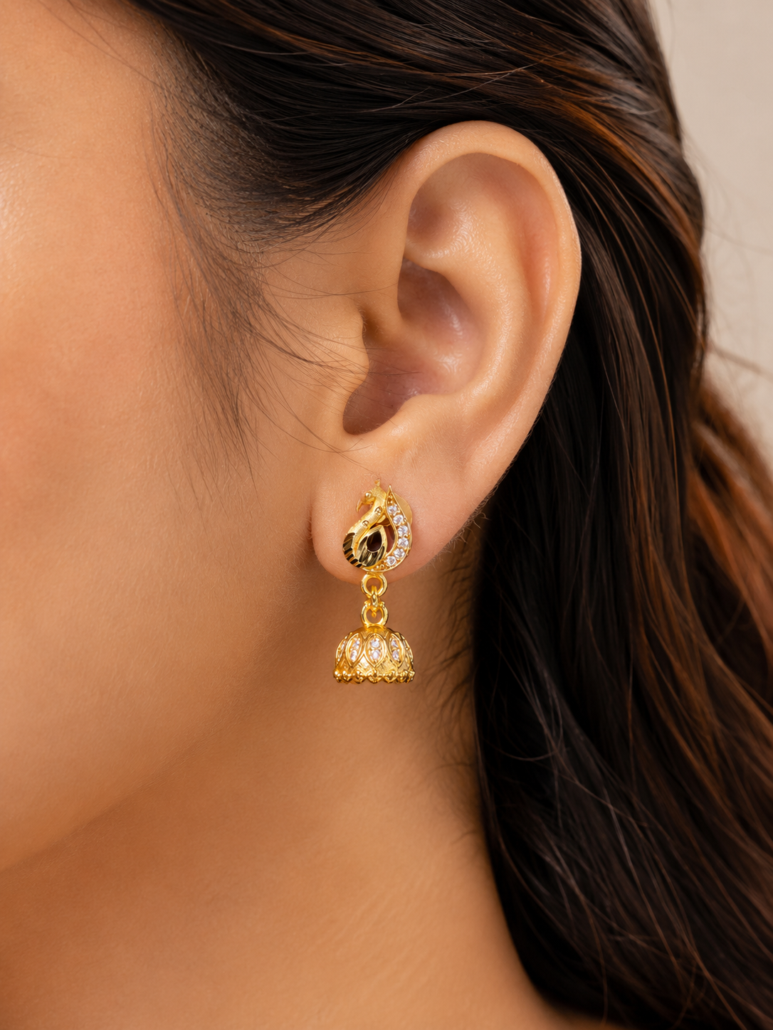 Royal Peacock Black Stone Gold-Tone Jhumka Earrings
