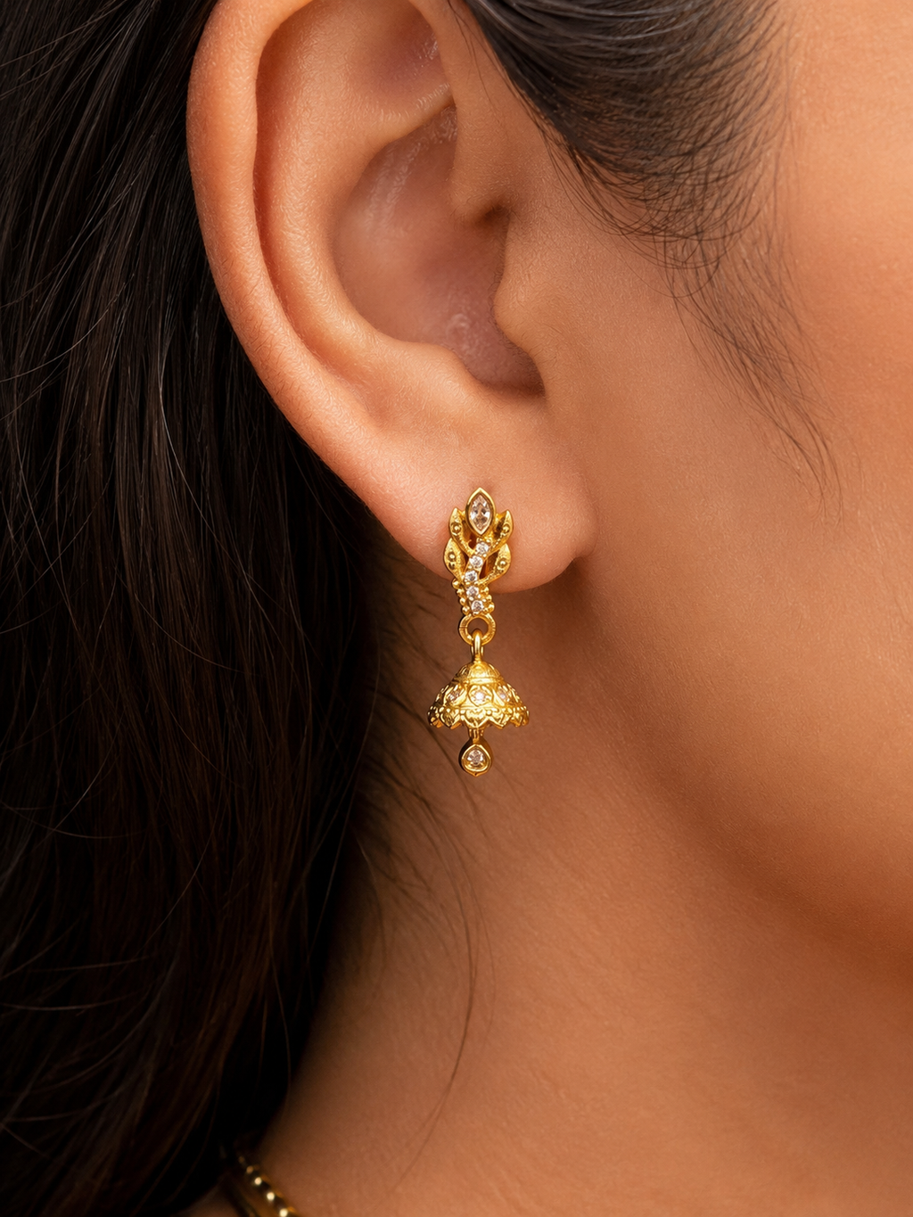 Crystal Leaf Gold-Tone Mini Jhumka Earrings