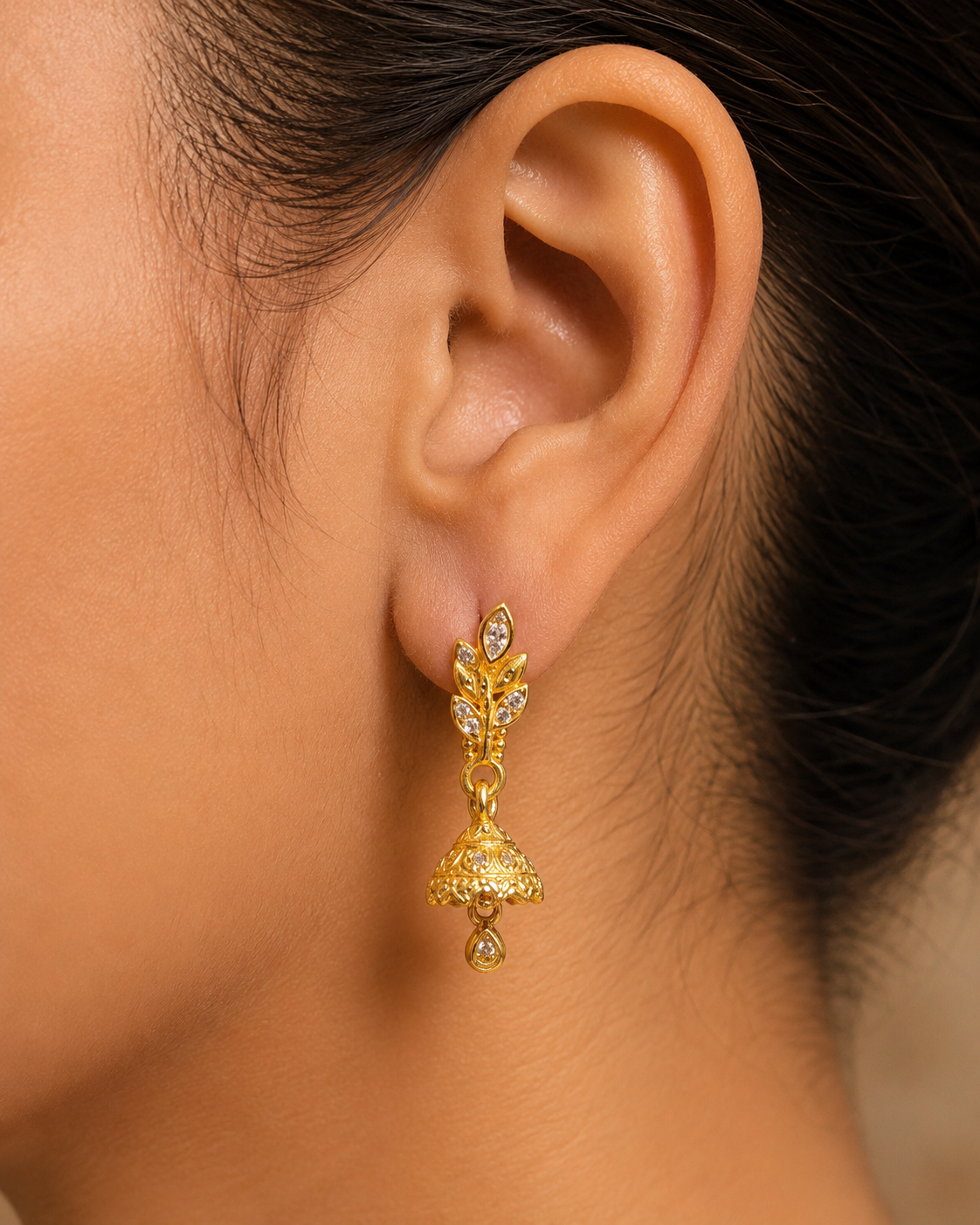 Crystal Blossom Gold-Tone Mini Jhumka Earrings