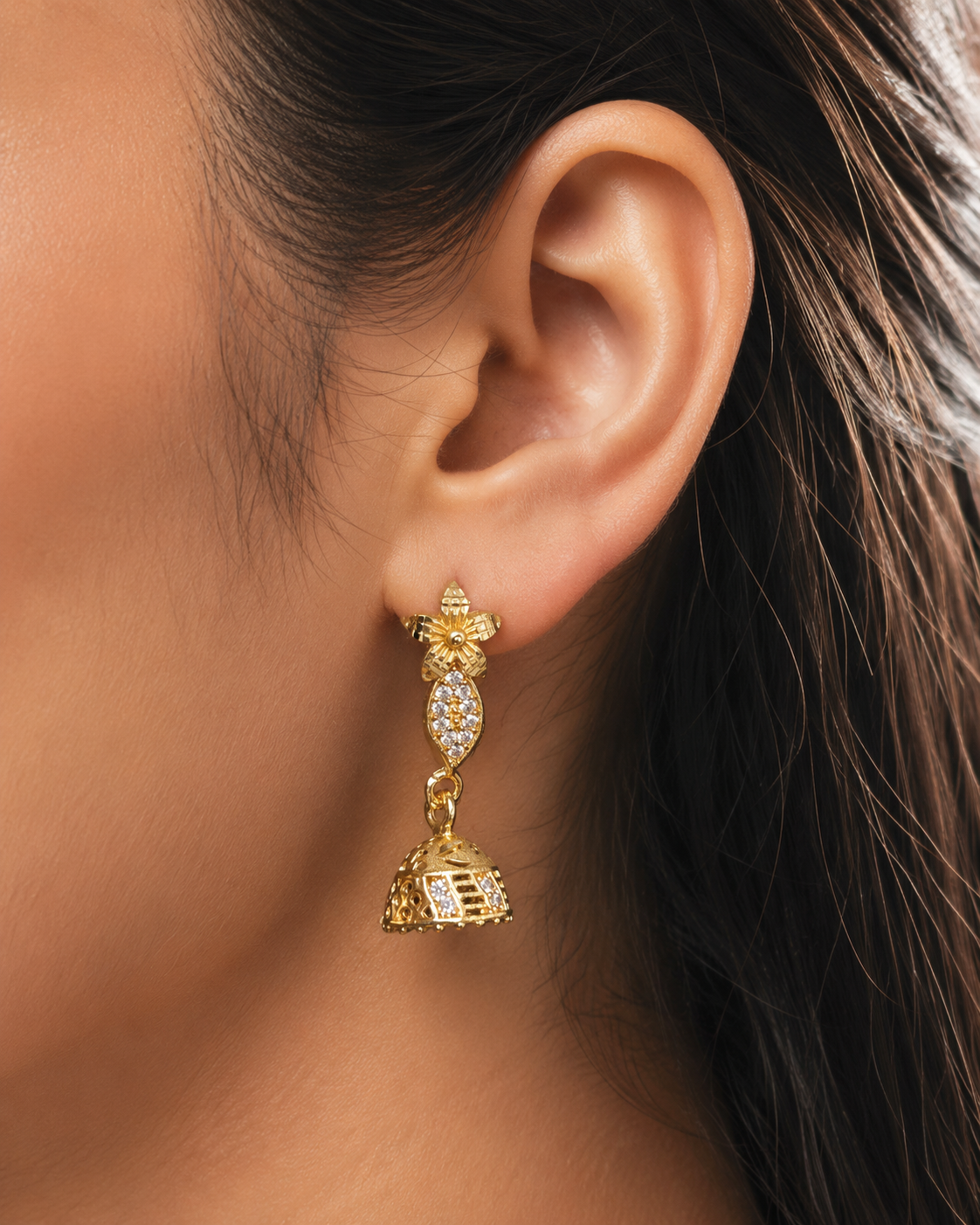 Floral Sparkle Gold-Plated Mini Jhumka Earrings