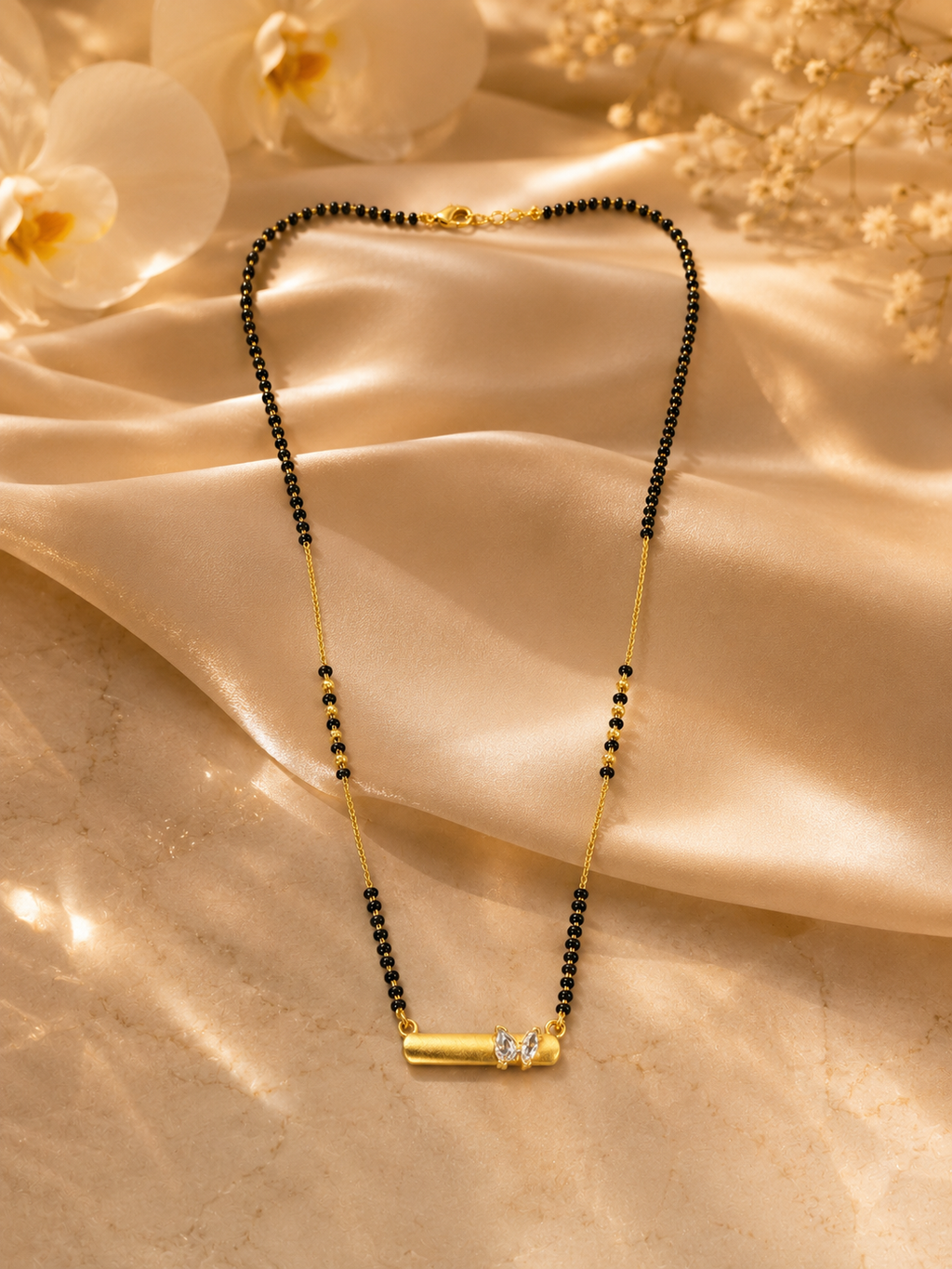 Elegant Gold-Plated Butterfly Bar Mangalsutra for Women | Minimal Black Bead Chain Necklace | Traditional Daily Wear Jewellery