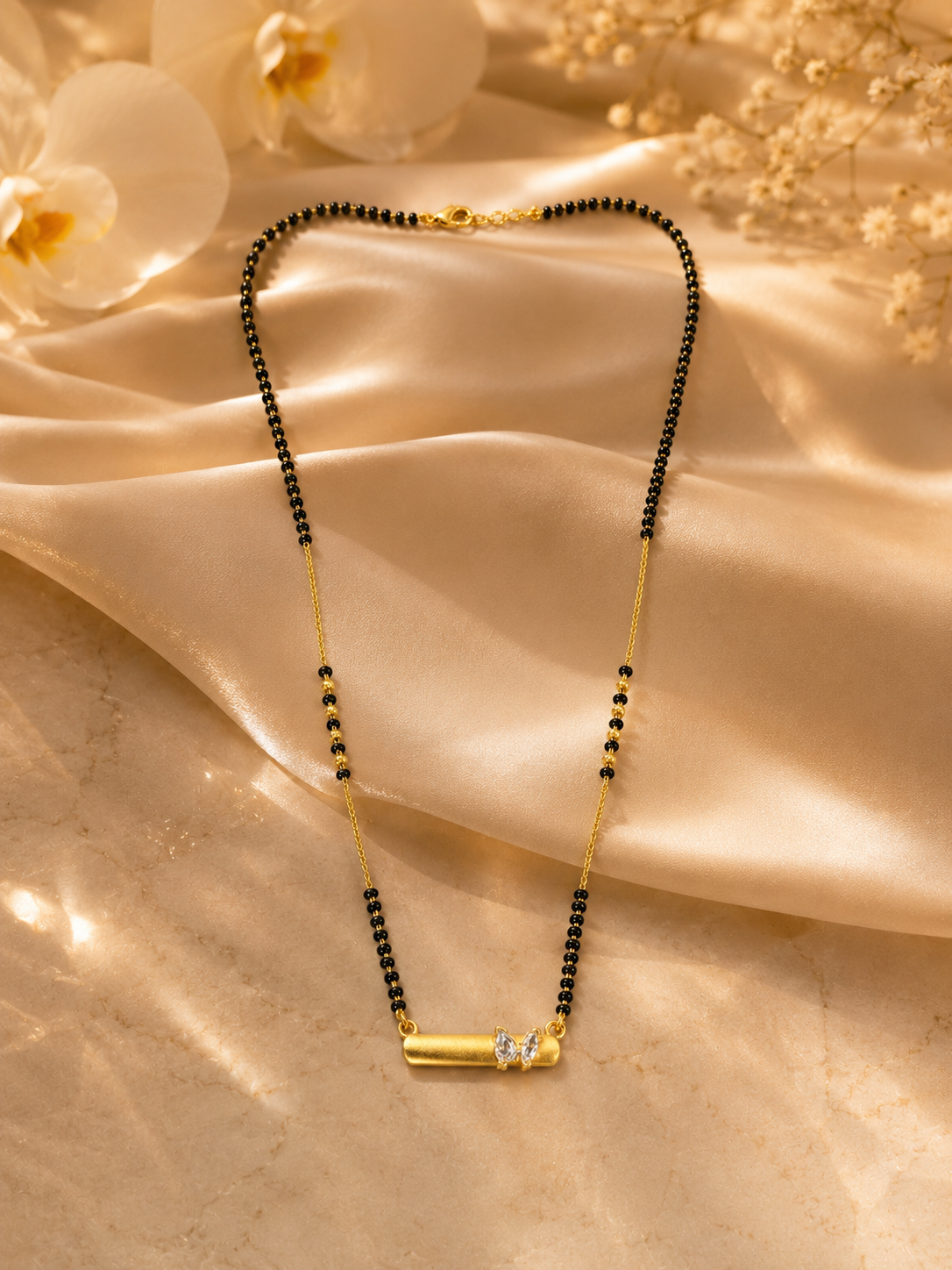 Elegant Gold-Plated Butterfly Bar Mangalsutra for Women | Minimal Black Bead Chain Necklace | Traditional Daily Wear Jewellery