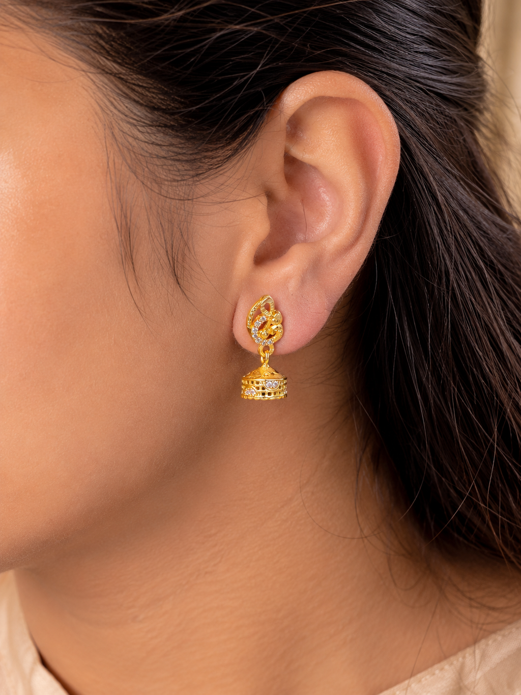 Royal Paisley Crystal Gold-Tone Bell Jhumka Earrings