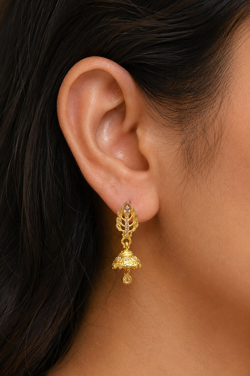 Crystal Feather Gold-Tone Jhumka Earrings