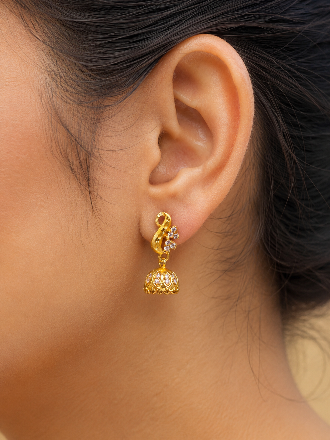 Gold-Plated American Diamond Peacock Jhumka Earrings for Women