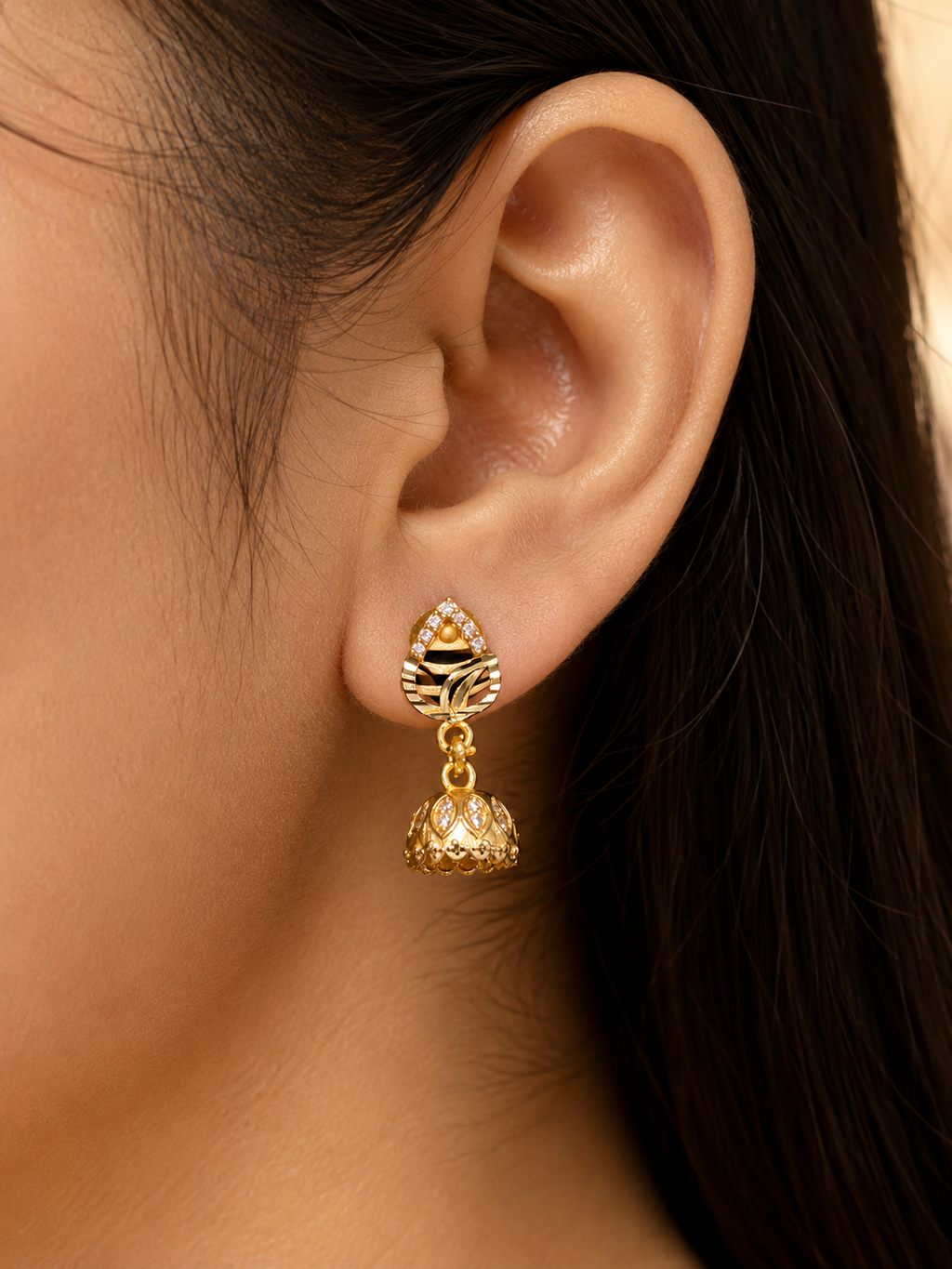 Royal Leaf Crystal Gold-Tone Jhumka Earrings