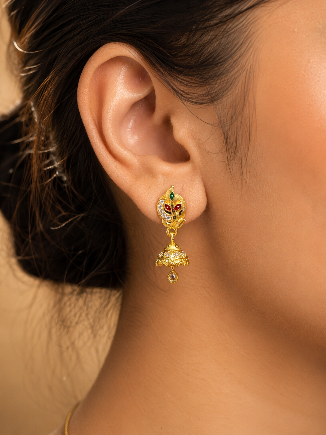 Mayura Gold-Tone Multicolor Stone Jhumka Earrings