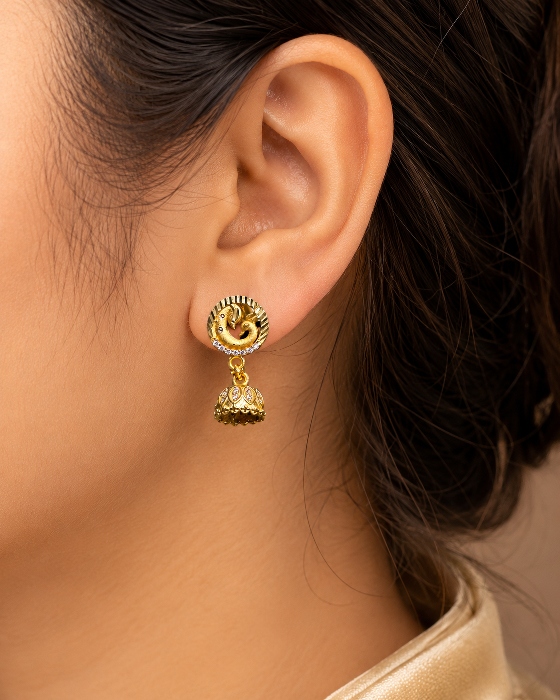 Royal Peacock Gold-Tone Crystal Jhumka Earrings