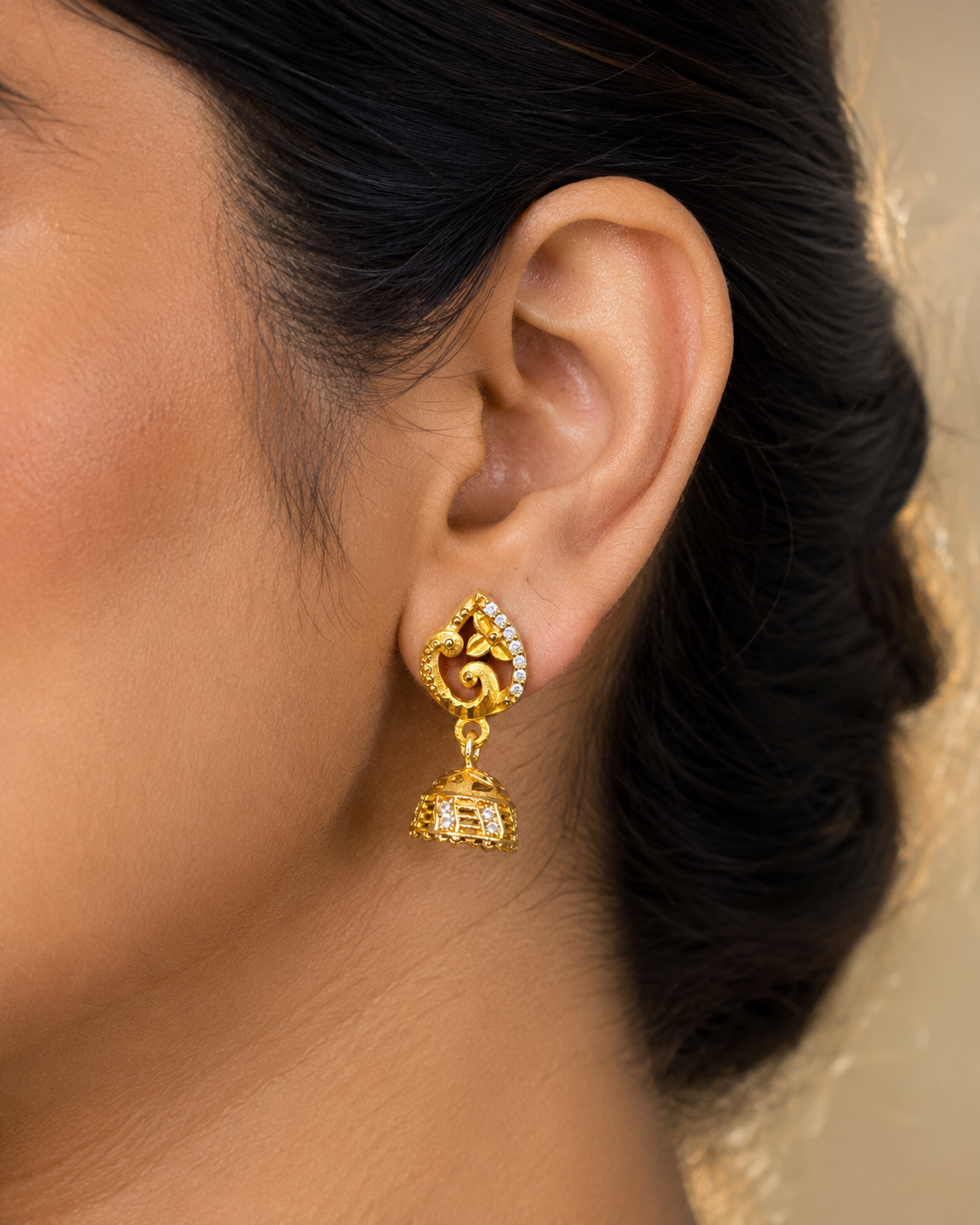 Peacock Floral Crystal Gold-Tone Jhumka Earrings