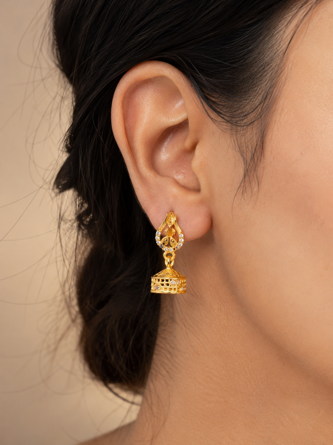 Flame Drop Crystal Gold-Tone Jhumka Earrings
