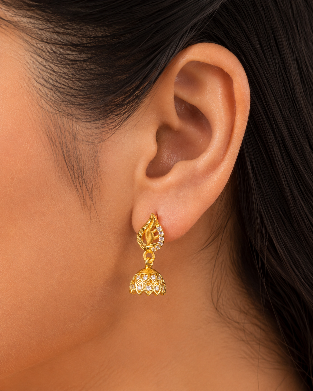 Elegant Swan Crystal Gold-Tone Jhumka Earrings