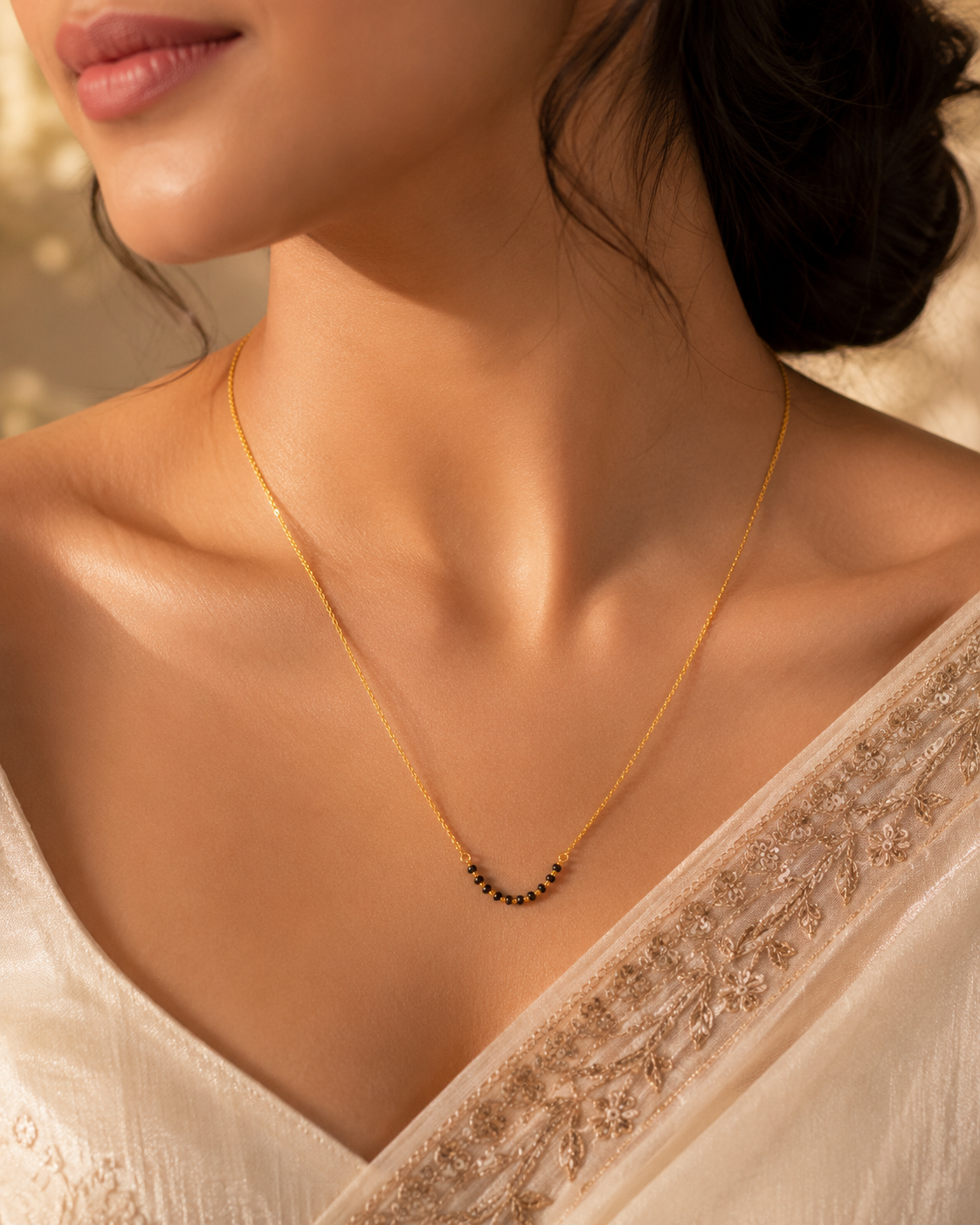 Minimal Gold-Tone Black Bead Mangalsutra Necklace for Women