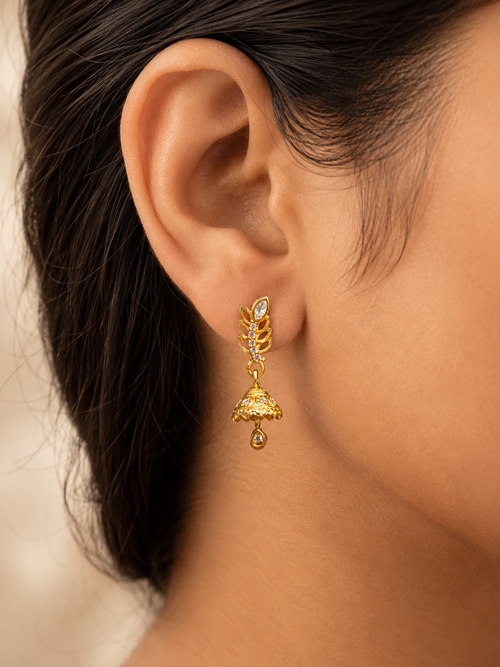 Crystal Leaf Gold-Tone Drop Jhumka Earrings