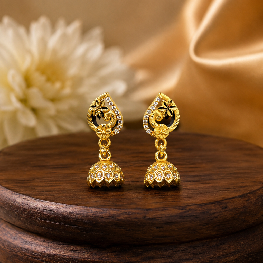 Floral Peacock Crystal Gold-Tone Jhumka Earrings