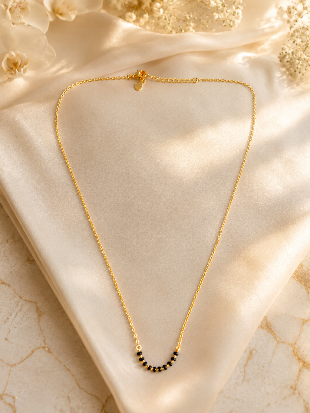 Minimal Gold-Tone Black Bead Mangalsutra Necklace for Women