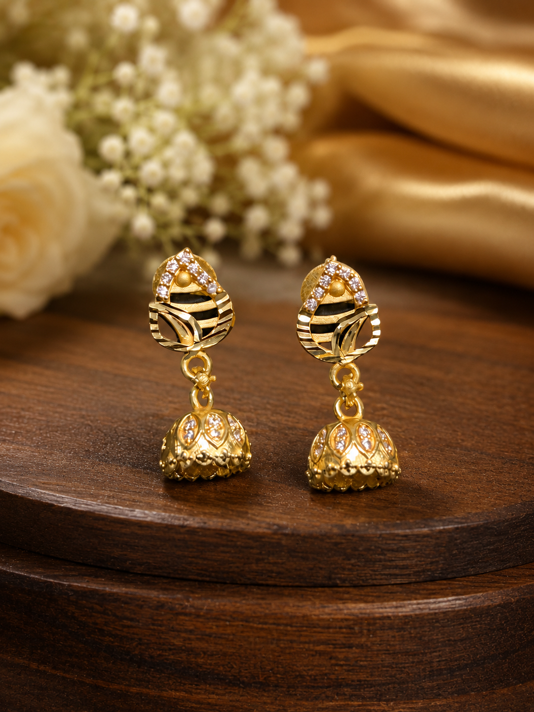Royal Leaf Crystal Gold-Tone Jhumka Earrings